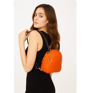 Divina Firenze Orange Pebbled Leather Convertible Top Handle Backpack Crossbody